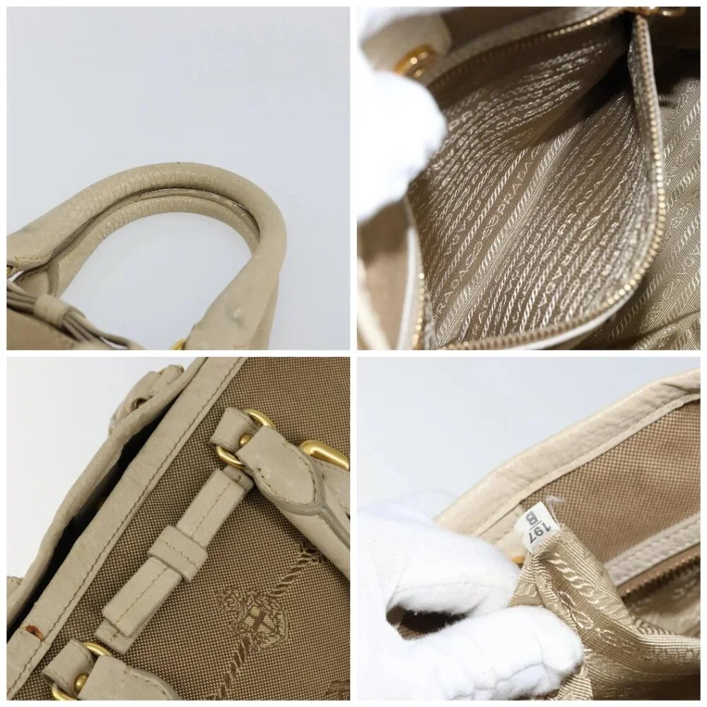 PRADA Hand Bag Canvas Beige Gold Auth - Picture 14 of 15
